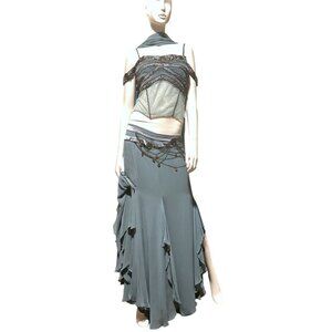Y2K Silk Maxi Dress Set 12 Ruffle Maxi Skirt Corset Top Fairy HOCO 100% Silk